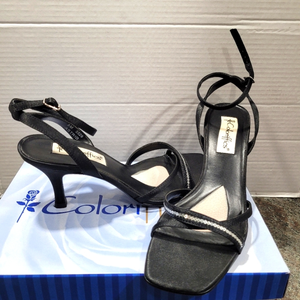 Coloriffics Astrid s,9M blk  satin sandals
